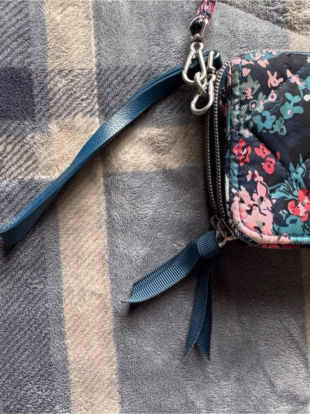 Vera Bradley Quilted Floral Wristlet in Red, Pink & Teal